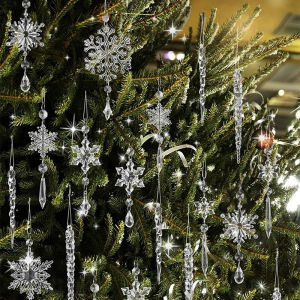 5/10Pcs Christmas Decoration Acrylic Snowflake Hanging Xmas Tree Pendant Ornaments Icicle for Home Decor Navidad 2026 Accessory