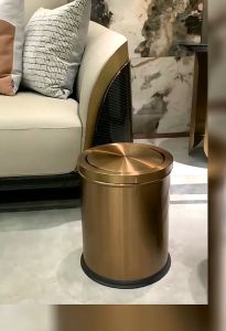 HH17-31 ถังขยะฝาปิดสเเตนเลสทรงสูงสีทอง 9L. ก7-2[4]