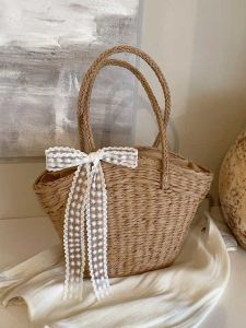 Beach Vacation Large Capacity Straw Woven Tote Bag Single Shoulder Korean Style Soft Handbag Casual Leisure Shopping Bag