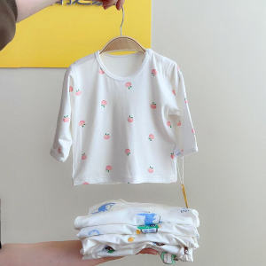 Baby Summer Thin Boneless Modal T-shirt Long-Sleeved Boys and Girls Baby Air Conditioning Cool Long-Sleeved Bottoming Shirt Top