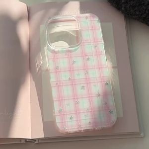 Ốp Điện Thoại Chống Sốc Họa Tiết Lưới Hồng Xanh Hàn Quốc Dành Cho iPhone 16/15/14/13/12 Mini 11 Pro Max XS XR X 7 8 Plus