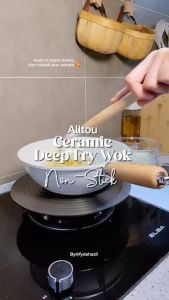 ALLTOU  กระทะ หินอ่อนก้นลึก เคลือบเซรามิก ขนาด24cm เกรดพรีเมี่ยม ไม่ติด กระทะ ทำความสะอาดง่าย ใช้ได้กับเตาทุกประเภท