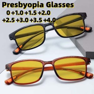 New Square Frame Night Vision Reading Glasses for Brightening At Night Suitable Driving Anti Blue Light Presbyopia Eyewear