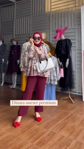 Dinara Set Wanita Setelan Celana Panjang Atasan Rempel Susun Modern
