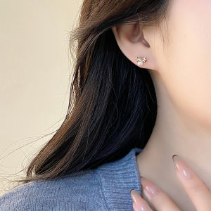 ต่างหูรูปผีเสื้อปมลูกปัดเทียมหวานๆ ดีไซน์เก๋ไก๋ เครื่องประดับแฟชั่นสำหรับเด็กผู้หญิง โลหะผสม ชุบเงิน ชุบทอง