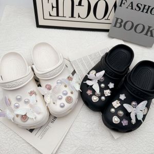 20Pcs/Set Crocs Jibbitz Charms Illusionary Long Tail Butterfly Shoe Buckle Detachable Pearl Shoe Flower Decoration for Crocs