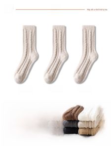 JINGCHI | Tất ống giữa dày lót lông cừu mùa đông cho phụ nữ Tất đi ngủ Tất sàn ấm áp sau sinh Tất ống giữa mùa thu đông bằng lông cừu dày