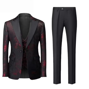 Bộ Vest Nam Dáng Ôm Họa Tiết Hoa 3 Món Chất Liệu Cotton Nhẹ Vest Cưới Vest Công Sở Trang Phục Dự Tiệc Cho Chú Rể Gồm Áo Khoác Áo Ghi Lê Và Quần