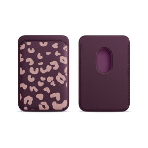 Elegant Leopard Pattern Leather Phone Card Wallet For Magsafe Magnetic Slim Back Pocket Case
