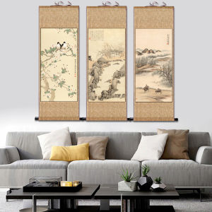 Qing Giuseppe Castiglione Rich Auspicious Picture Antique Famous Calligraphy and Painting Silk Scroll Painting Yang Jin Mu Niu Picture Plum Blossoms Orchids Bamboo and Chrysanthemum