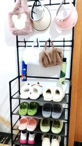 NJCAR 8816 (พร้อมส่งด่วน) ชั้นวางรองเท้า ราวตากผ้าพร้อมชั้นวางของ ชั้รวางของ ราวแขนหมวก 3 4 5ชั้น