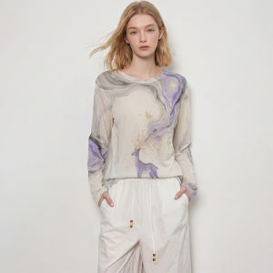 Chinese Style Watercolor Deer Print Loose T-Shirt