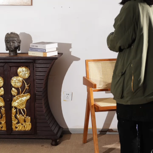 เฟอร์นิเจอร์ไม้เนื้อแข็งห้องโถงตู้วินเทจทองบัวแกะสลักตู้ทำร้านนวดเก่าตู้เก็บของตกแต่งตู้เก็บสองประตู