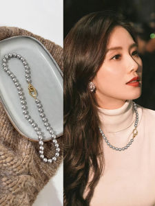 Silver Grey Pearl Necklace Womens Luxury Small Audience Autumn Winter Sweater Chain 2025 New Hot Vintage Atmosphere Accessories