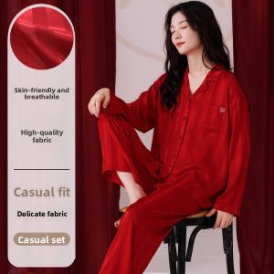 MiiOW | Red Long Sleeve Ice Silk Sleepwear Couple Home Clothes MiiOW Cat Person Breathable Comfortable Men Women Casual Spring Summer
