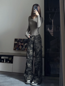 Quần Jeans Công Sở American High Street Cam Cam Cho Nữ Quần Ống Rộng Dài Đến Sàn Cạp Cao Mùa Xuân Hè Quần Jeans Thường Ngày