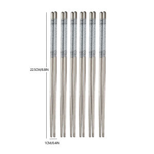 6 Pairs Stainless Steel Chopsticks Dishwasher Safe - 22.5Cm/8.8Inch Reusable Metal Non-Slip Chopstick Blue & White Pattern Chi