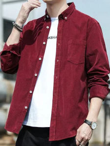 Áo Sơ Mi Nam Dài Tay Cotton Nguyên Chất Mùa Thu Thời Trang Thường Ngày Kẻ Sọc Nhún Bèo Nhún Bèo Nhún Áo Khoác Ngoài Nam