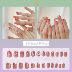 Dopamine Short Wearing False Nails Colorful Candy Colored Nail Art Stickers Detachable Cosmetic Tools from China Normal Size