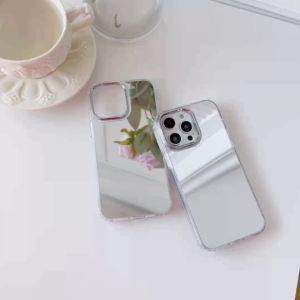 Luxury Plating Silver Cosmetic Mirror Soft Silicone Case For iPhone 14 Pro Max 13 12 11 XR X XS Max Original Shockproof Cover