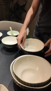 ชาม ถ้วย เซรามิคเซ็ท 3ใบ 6นิ้ว 3สี เขียว ฟ้า ชมพู ชามทรงลึก ขอบหยัก เข้าไมโครเวฟได้ 6inch Bowl Set