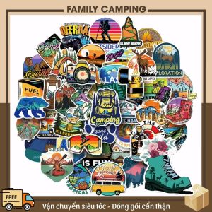 50 tấm dán Sticker Camping cắm trại ngoài trời phong cảnh không thấm nước dán laptop nón bảo hiểm xe điện thoại vali