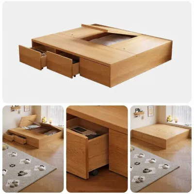 Solid Wood Futon Bed Drawer Storage No Headboard