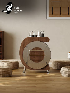 Retro Style Walnut Wood Movable Tea Table