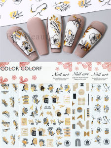 Ballet Themed Nail Art Stickers Gold Foil Leaf Moon Line round Design Adhesive Nail Art Decals Chinese Brand Beauty Tools