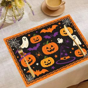 Bộ Thảm Trải Bàn Halloween VIKAMA - Bí Ngô Ma Dơi Nhện Lá Phong 2/4/6 Miếng Chất Liệu Polyester Không Dệt Trang Trí Bàn Tiệc Tùng