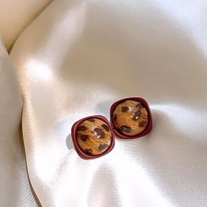 New 2025 Fashion Yadan Leopard Print Meral Ear Studs Womens Red Square Hoops out Alloy/Dipped Silver/Golden Square Pattern