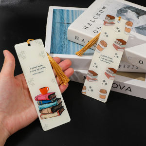 Cute Book & Coffee Acrylic Bookmarks Creative Reading Gifts for Book Lovers Students - Decorative Page Markers Stationery