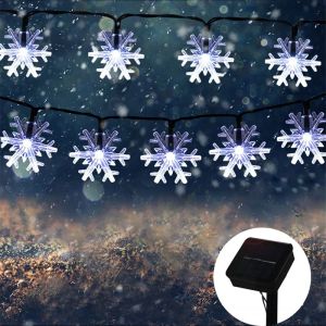 Outdoor Snowflake Solar Light String 12M/7M/5M Garland Light Garden Christmas Wedding Party House Eave Inner Court Decoration
