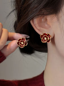 New Year Tea Rose Silver Earrings Womens Pure Silver 2025 New Style Drop Glaze Tea Rose Ear Jewelry High-End Sensation