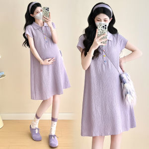 XIDUOBAO | Summer Stylish Breathable Ice Feel Short Sleeve Polo Collar Maternity Dress