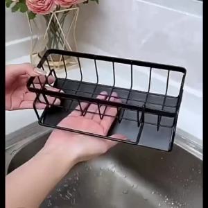 Sink Drain Storage Rack Kitchen Sink Caddy with Removable Drip Tray Sponge Scrubber Brush Holder Kitchen Counter Organizer