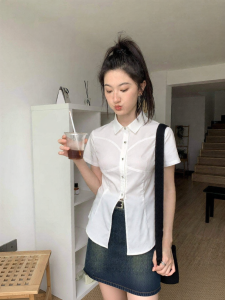 NIHAOKANONG | Áo Blouse Tay Ngắn Dây Rộng Ôm Sát