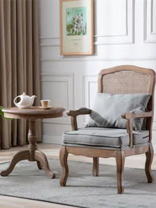 Solid Wood Wingback Chair Retro American Couch Single Sofa Balcony Small Apartment Rattan Coffee Shop Couch