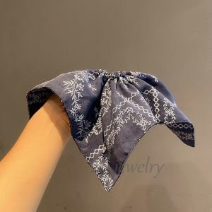 Vintage Large Print Square Scarf Hair Ties Women Fashion Lazy Style Hair Bands Fabric Hair Accessories Hair Rings