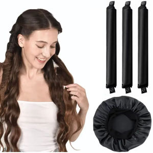 Bộ Uốn Tóc Không Cần Nhiệt 4/5 Chiếc Với Mũ Satin Dụng Cụ Uốn Tóc Mềm Dẻo Băng Đô Uốn Tóc Cho Tóc Dài Tạo Kiểu Tóc Xoăn Dễ Dàng Khi Ngủ Con Lăn Uốn Tóc Mềm Mại