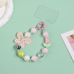 Colorful Macaron Round Bead Phone Lanyard Anti-Lost Keychain for Women Short Wrist Strap for Mobile Phone and Keys