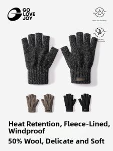 Golovejoy | Mens Thermal Fingerless Gloves Winter Wool Knit