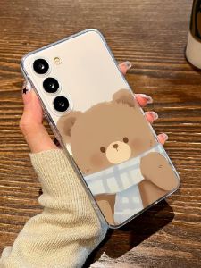Cute Cartoon Bear Scarf Design Phone Case for Samsung S24 S25 Ultra S23+ S22 S21FE Note20 Female Friendly TPU Protective Cover