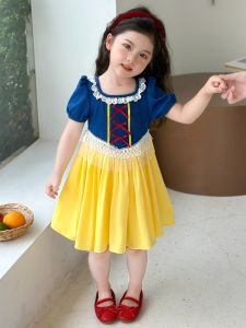 Princess Style Short Sleeve Girls Dress Baby Girl Summer Fashionable Ruffle Skirt Cotton Blend Breathable Machine Washable