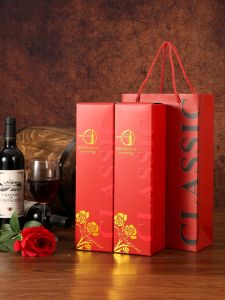 Double Bottle Wine Box Gift Box Paper Box Handheld Red Wine Packaging Colorful Universal Wine Bag Art Bird Brand Handmade