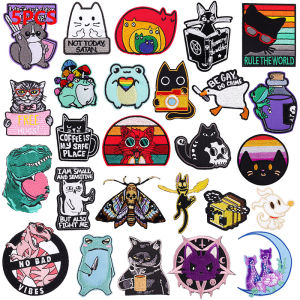 5PCS/Lots Cartoon Animals Embroidered Patch On Clothes Dinosaur Frog Cat Iron On Patches For Clothing Thermoadhesive Patches DIY