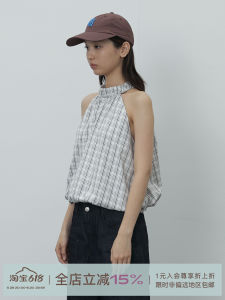 Rien Rien Casual Loose Fit Drawstring Neckflower Vest Versatile Sleeveless Checkered Top for Young Women Summer 2024