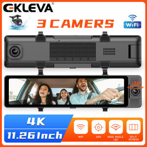 EKLEVA 11.26 Inch Car DVR A8 Mirror Dash Cam 4K 5Ghz WiFi Rearview Mirror 3 Camera Front/Cabin/Rear Cam Night Vision 24h Parking Monitor