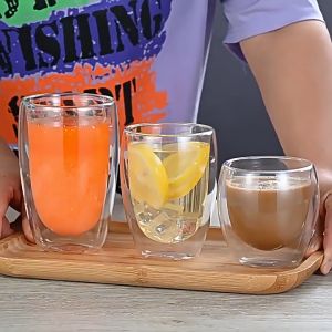 250ml Double Wall Glass Espresso Cups for Cappuccino Cocoa Milk Cafe Juice Clear Glass Tea Cup Set Glassware 8oz