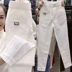 กางเกงลำลองผ้าฝ้ายซักได้สไตล์เกาหลีสำหรับผู้หญิง กางเกงขายาวทรงตรงหลวมๆ ทรงเข้ารูป กางเกงขายาวลำลองฤดูใบไม้ผลิและฤดูใบไม้ร่วง